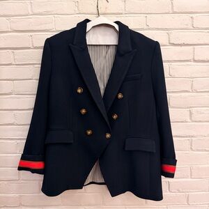 Veronica Beard Navy Blazer with Red Accents, sleeve length altered. See photo.